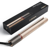 Plancha Furiden dos-en-uno para alisar y rizar el cabello con un solo aparato.