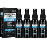 FUZYAT Minoxidil 5% spray, muestra la botella y el uso diario para el cabello.