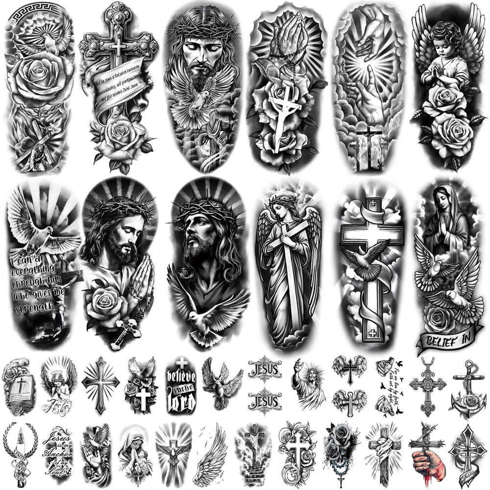 Gabizafia 77 láminas tatuaje cristiano Jesús realista, listo para lucir.