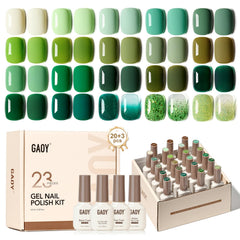 GAOY 23-piece gel polish kit with green glitter colors for all-season nail art at home