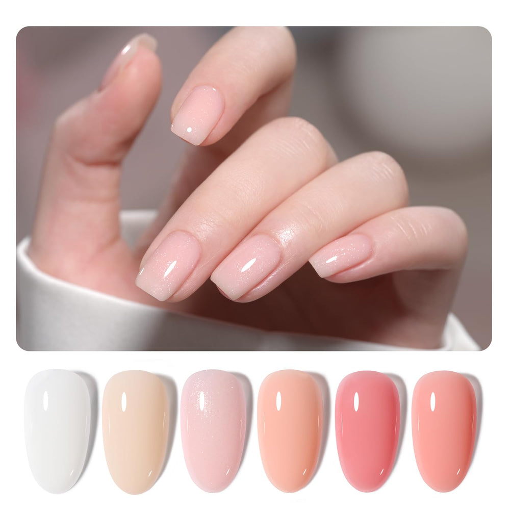 GAOY set de base gel 6 colores en empaque compacto para uñas en casa.