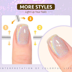 GAOY brillo hologografico uñas: acabado iridiscente que capta la luz.