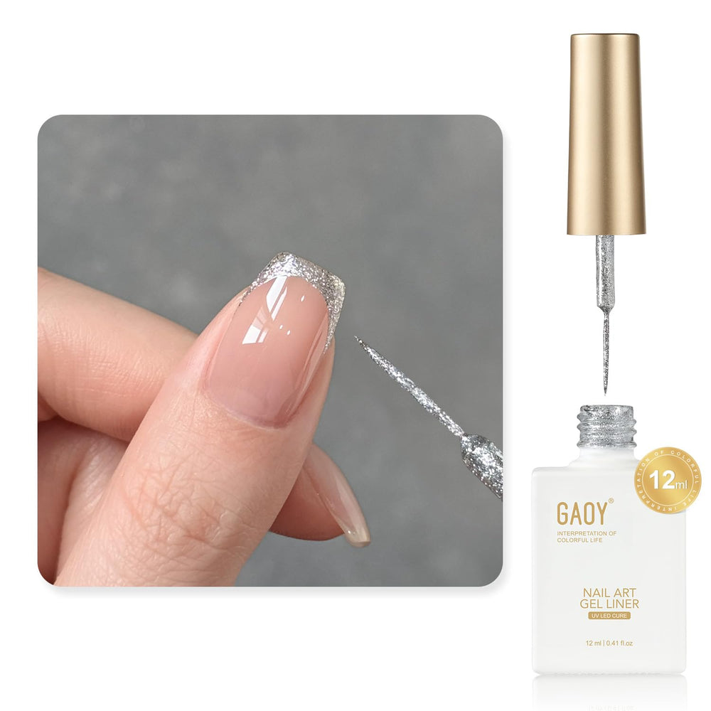GAOY gel con brillo plateado en remolino para delineado preciso en uñas