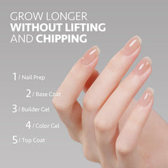 GAOY Builder Gel con capa superior para un acabado brillante y sellado.