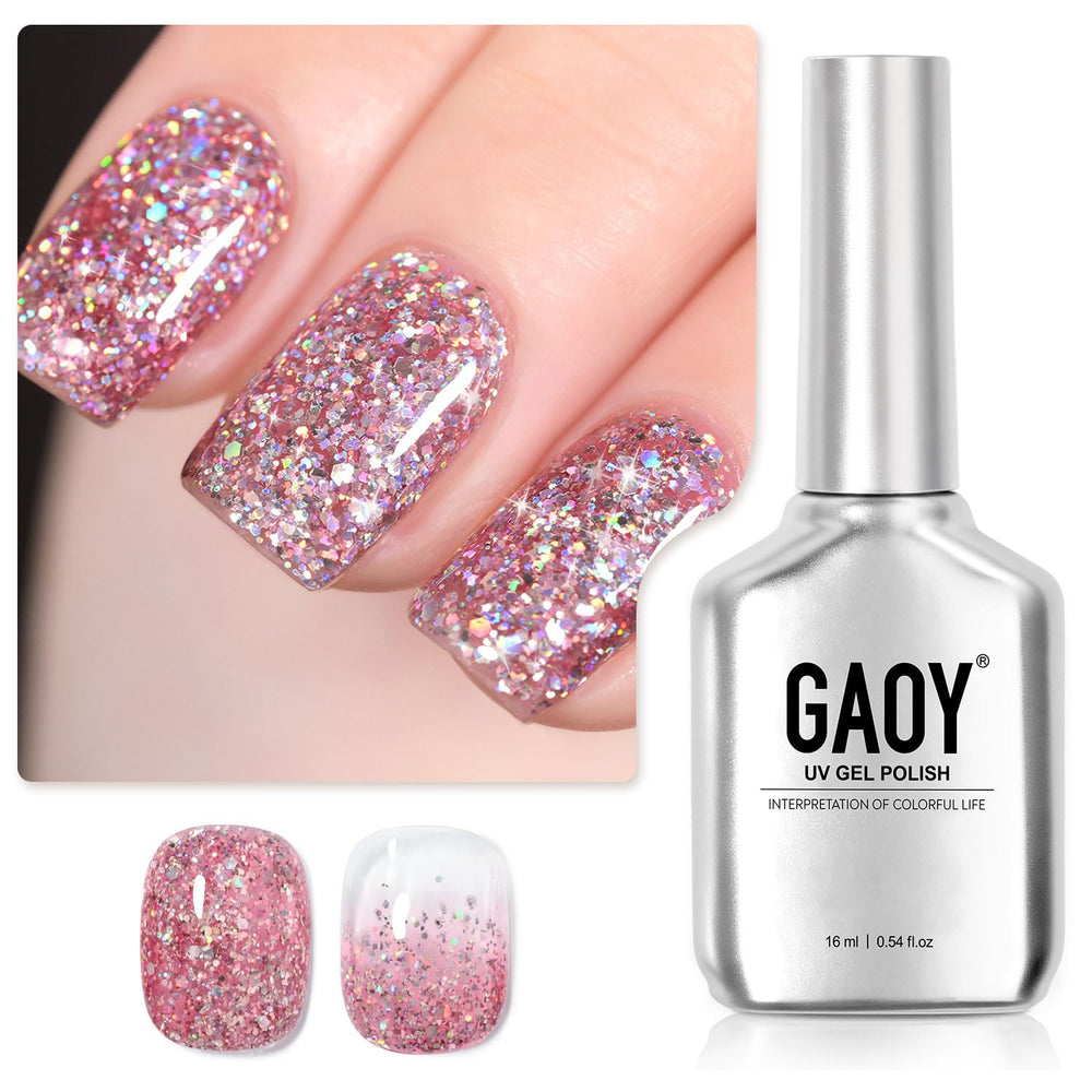 GAOY Esmalte gel brillo diamante rosa en botella para uñas brillantes