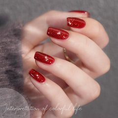 GAOY esmalte gel destellos rojo textura y cobertura visibles.