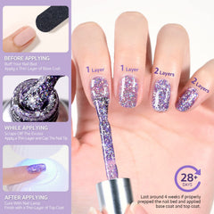 GAOY esmalte gel glitter Lavanda Fields, sin toxinas y olor más suave