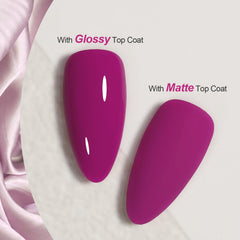 GAOY esmalte gel morado aplicado con pincel para uñas con acabado suave.