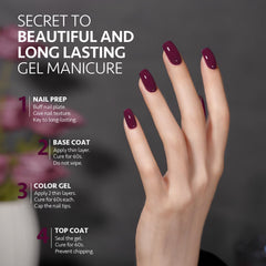GAOY Esmalte gel morado translúcido bajo lámpara UV para secado rápido.