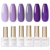GAOY esmalte gel purpura, set de 6 colores, acabado brillante y duradero.