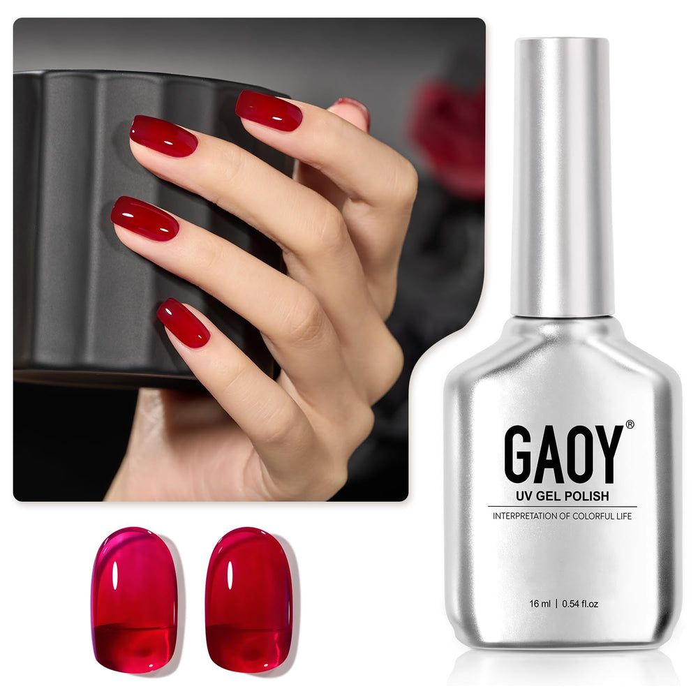 GAOY Esmalte gel Sheer Red en bote de 16 ml para uso doméstico en arte de uñas.