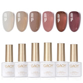 GAOY gel translúcido marrón-blanco con acabado natural en uñas.