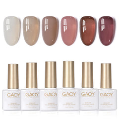 GAOY gel translúcido marrón-blanco con acabado natural en uñas.