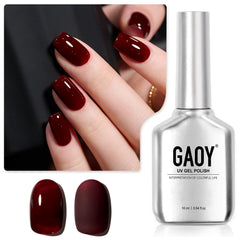 GAOY Esmalte gel vino oscuro en botella, acabado elegante para manicura en casa.