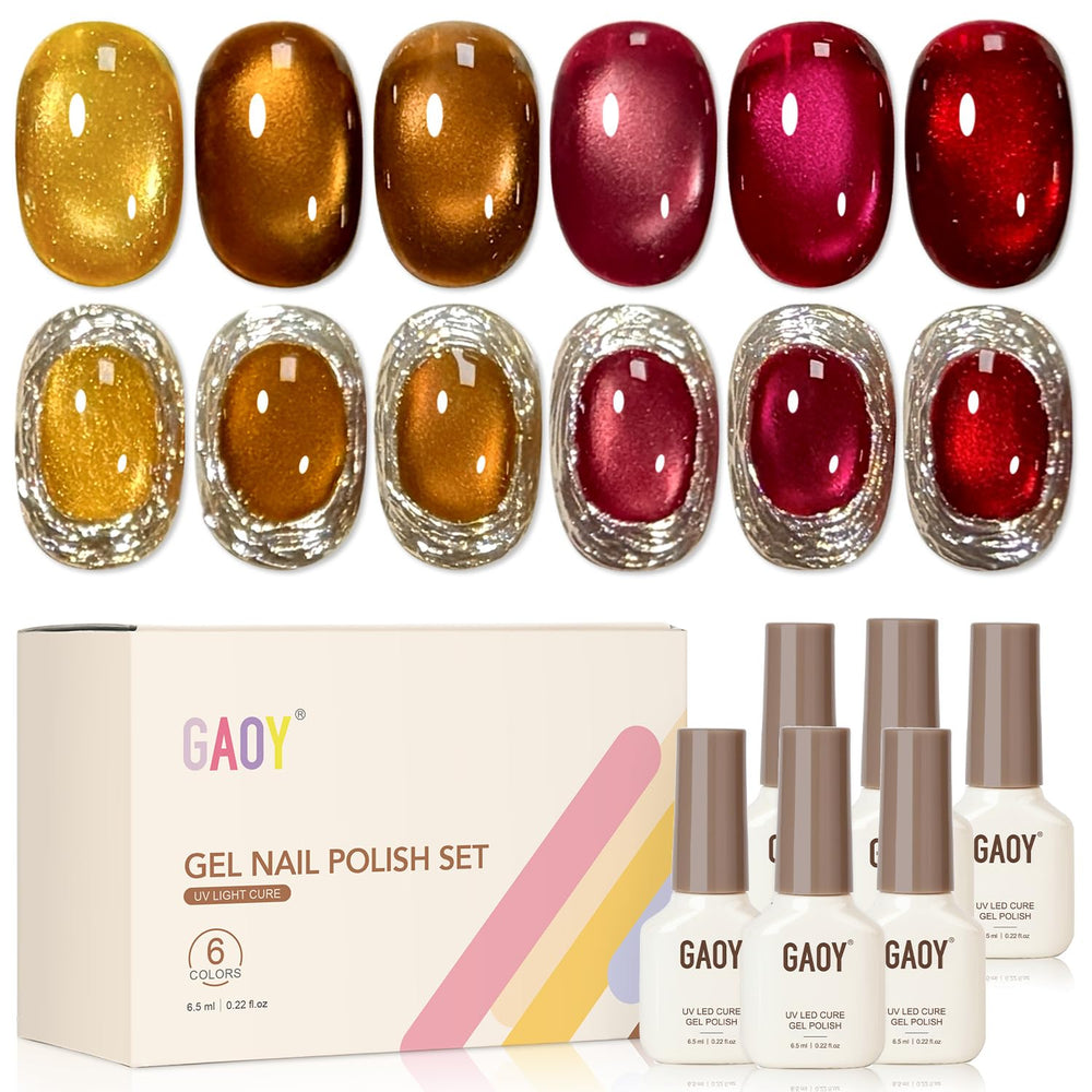 GAOY Glitter Cat Eye Gel con imán para uñas, brillo intenso y patrón único.