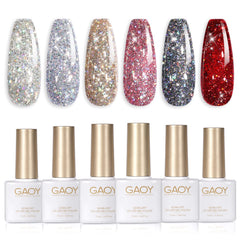 GAOY Glitter Ruby Set de 6 colores para manicura en casa, acabado brillante.