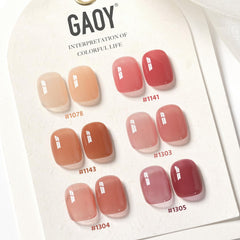 GAOY lacas gel 6 colores, botellas visibles, opción versátil para manicura casera.