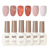 GAOY Sunset Sheer Jelly nail polish swatches show six translucent colors for at-home manicures