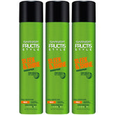 Garnier Fructis Style Sleek and Shine, botella visible, acabado liso y brillo duradero.