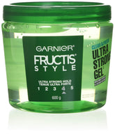 Garnier Fructis gel ultra fuerte en botella, fijación prolongada.