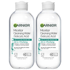 Garnier Micellar Agua Purificante con ácido salicílico, botella clara para desmaquillar sin frotar.