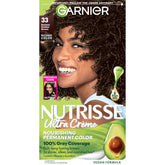 Garnier Nutrisse empaque crema colorante, fácil de usar y color duradero.