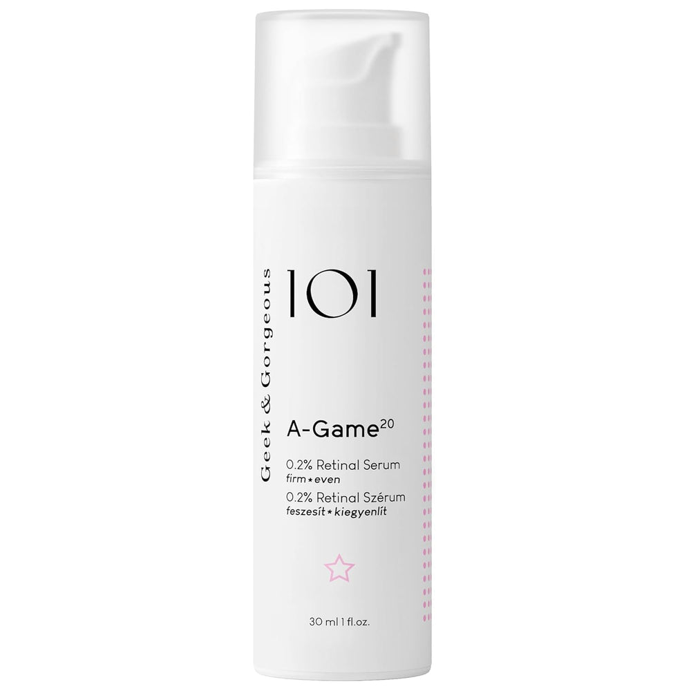 Geek & Gorgeous A-Game 20: botella de serum retinal para textura refinada.