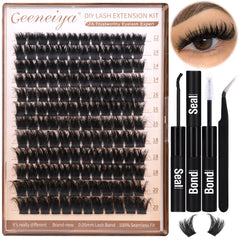 Geeneiya 200D Lash Clusters kit: caja con todo lo necesario para aplicar pestañas de aspecto natural.