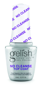 Gelish No-Cleanse Top Coat ofrece un brillo alto y acabado liso sin limpieza.