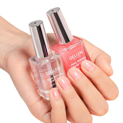 GELLEN clear base coat with sheer pink tint for natural nails and quick-dry shine.
