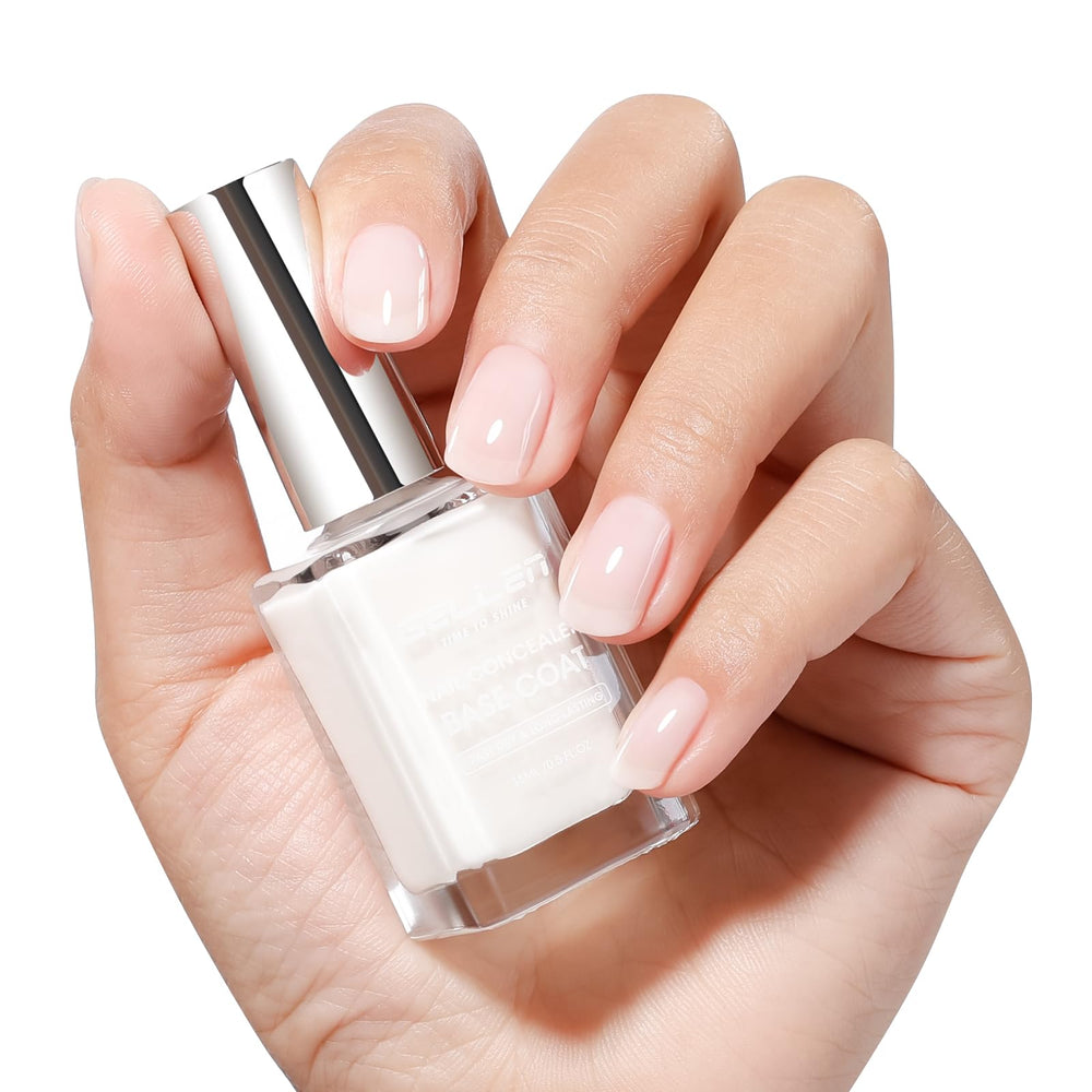 GELLEN cuatro en uno iluminante para uñas, tono blanco lechoso, base y acabado suave.