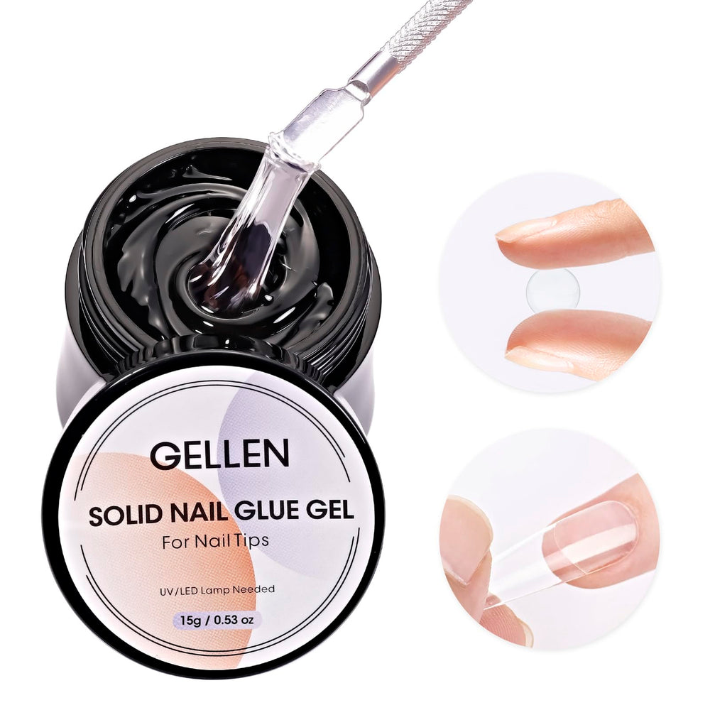 Gellen gel adhesivo sólido para uñas postizas, fijación estable y clara.