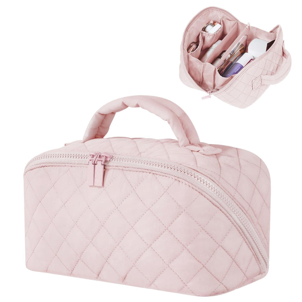 El bolso de maquillaje Generic se abre 180 grados para ver todo fácilmente.
