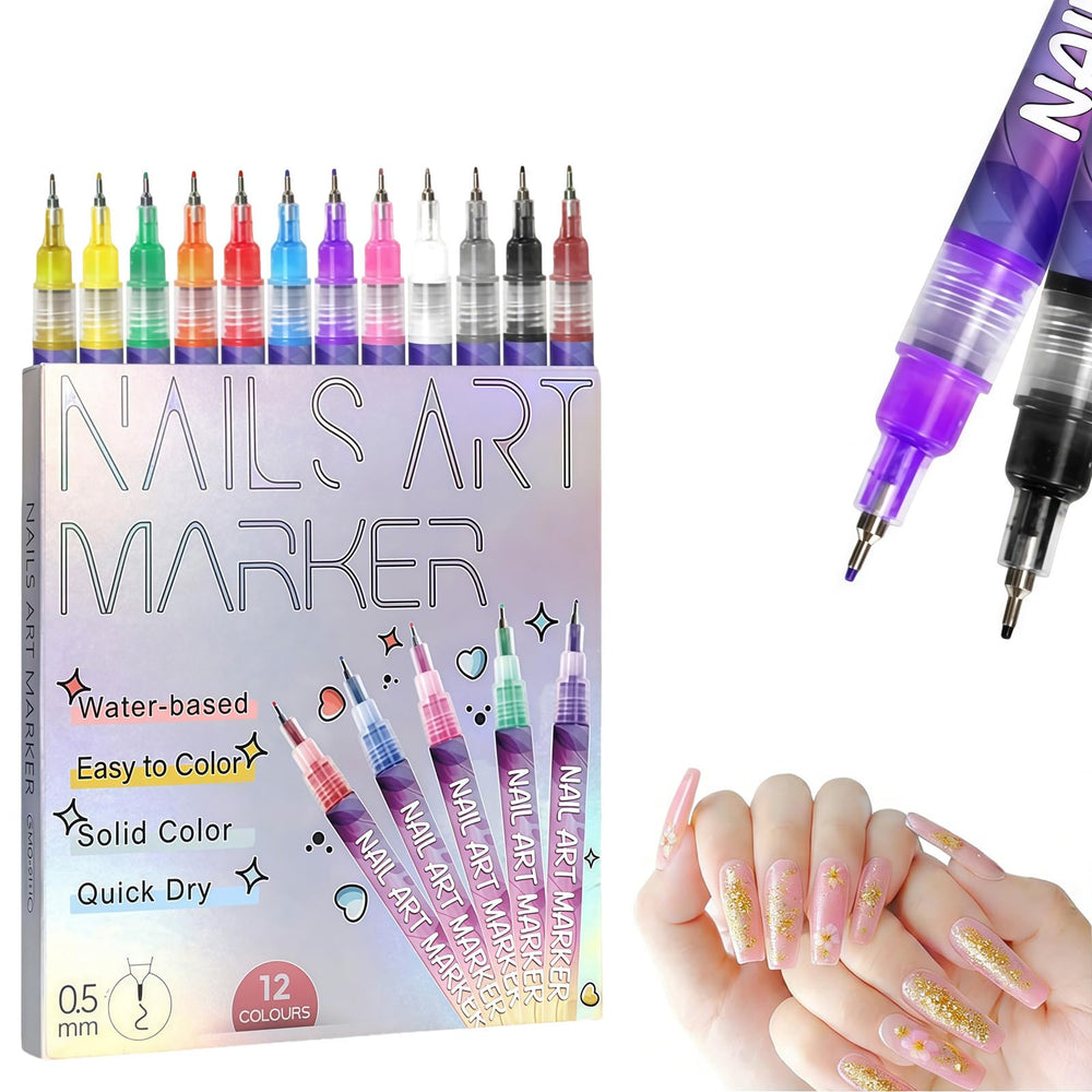 Conjunto Generic de rotuladores para uñas, 12 colores vivos para diseños variados.