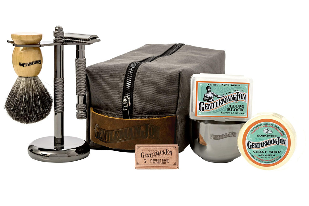 Gentleman Jon kit de afeitado vintage con navaja de seguridad para un afeitado suave.