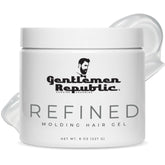 Gel Gentlemen Republic 8oz ofrece brillo duradero para el peinado diario.