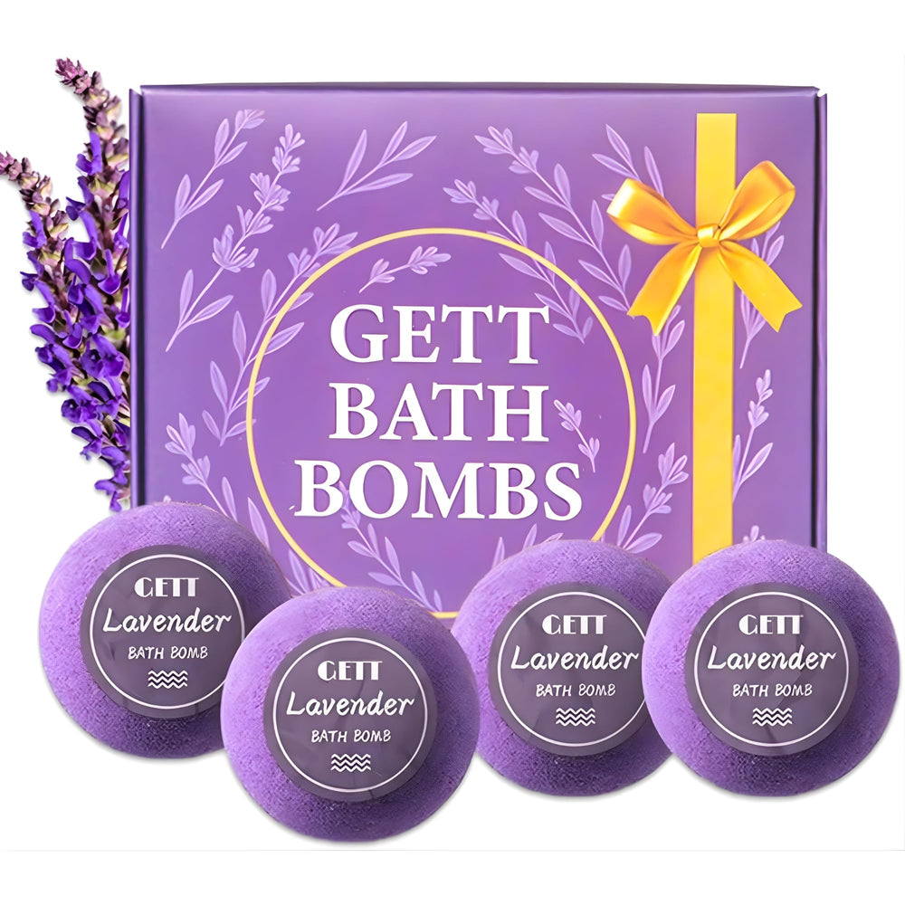GETT bombas de baño lavanda con envoltorio individual para relajación prolongada.