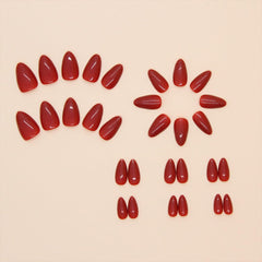 Geyakal uñas postizas rojas con brillo para manicura rápida.
