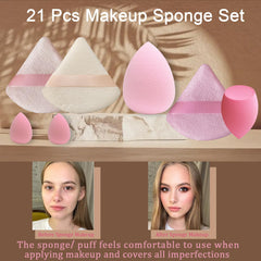 GFOUNS esponjas de maquillaje 21 piezas, variedad de tallas para cobertura precisa y natural.