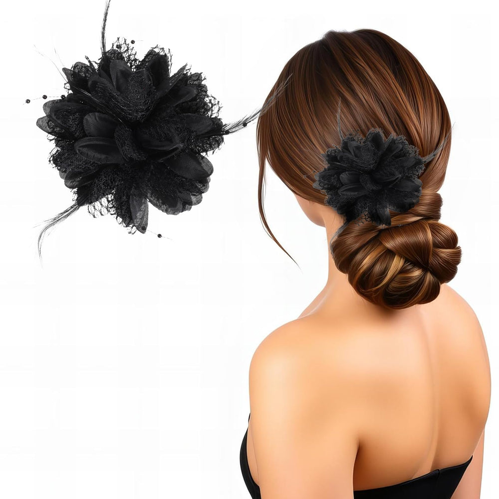 Clip Giantree de rosa negro para cabello, ideal para looks elegantes.