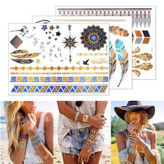 Tatuaje metálico GICUNK plumas: estilo elegante para eventos y fotografías.