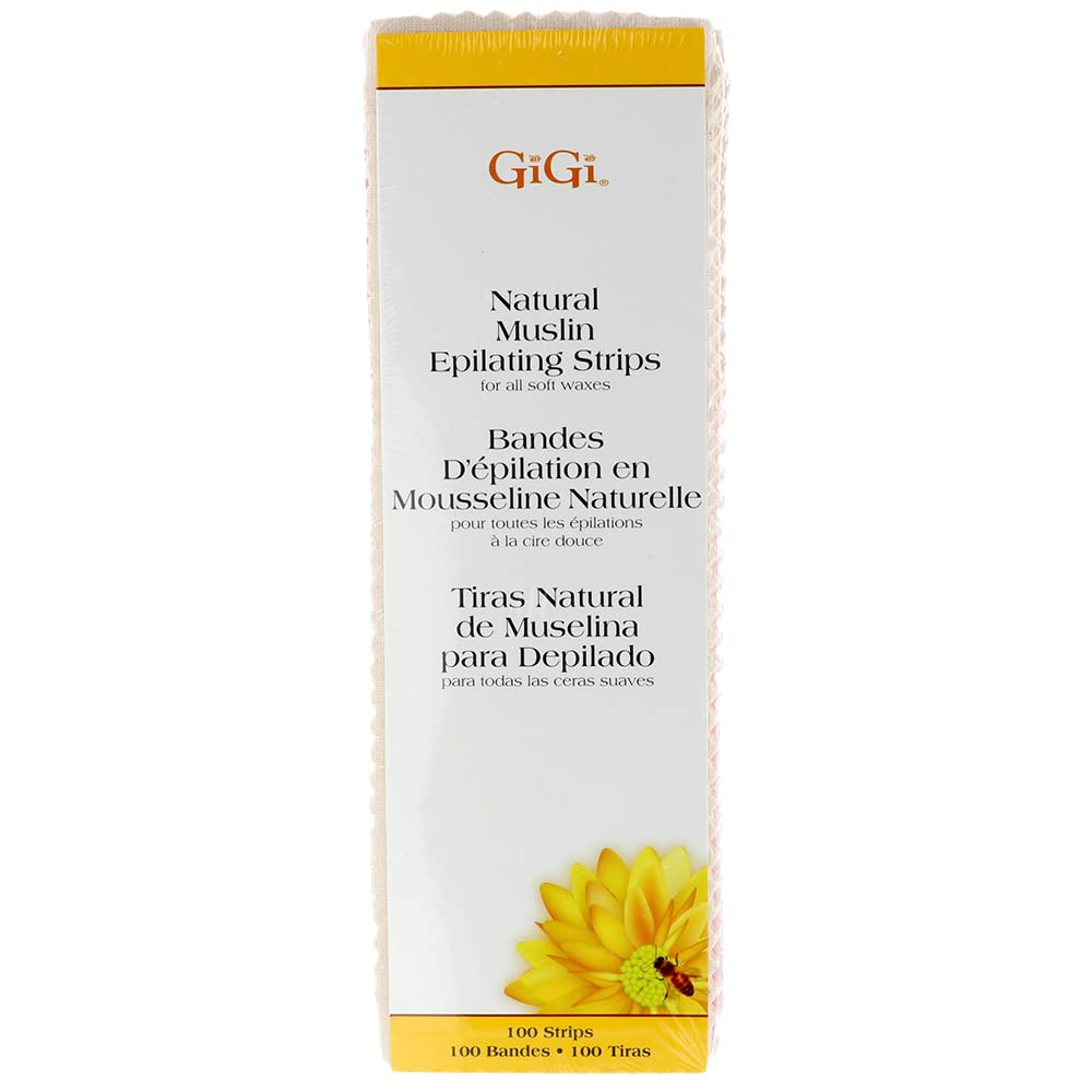 GiGi tiras de muselina naturales grandes 3x9 pulgadas para depilación eficiente.