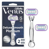Gillette Venus Deluxe Smooth Platinum con 5 hojas para un afeitado suave y duradero.