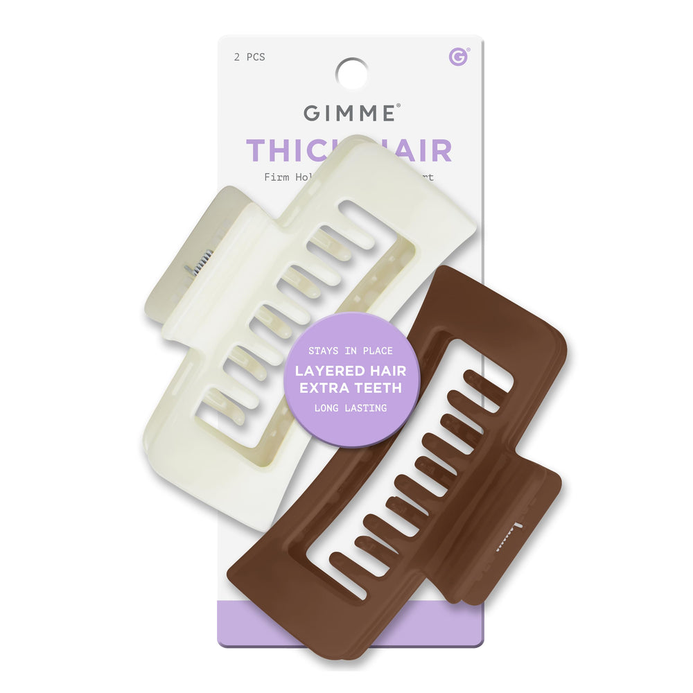 Clip GIMME con dientes dobles en crema y marrón para rizos, agarre suave y duradero.