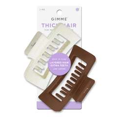 Clip GIMME con dientes dobles en crema y marrón para rizos, agarre suave y duradero.