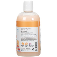 Espuma cremosa del champú Coco Mango cubre el cabello con limpieza suave.