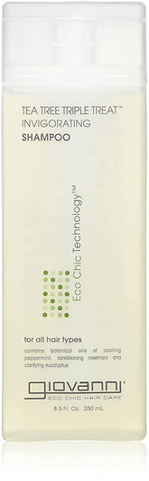 GIOVANNI Tea Tree Triple Treat, botella frontal, revitaliza el cuero cabelludo y el cabello.