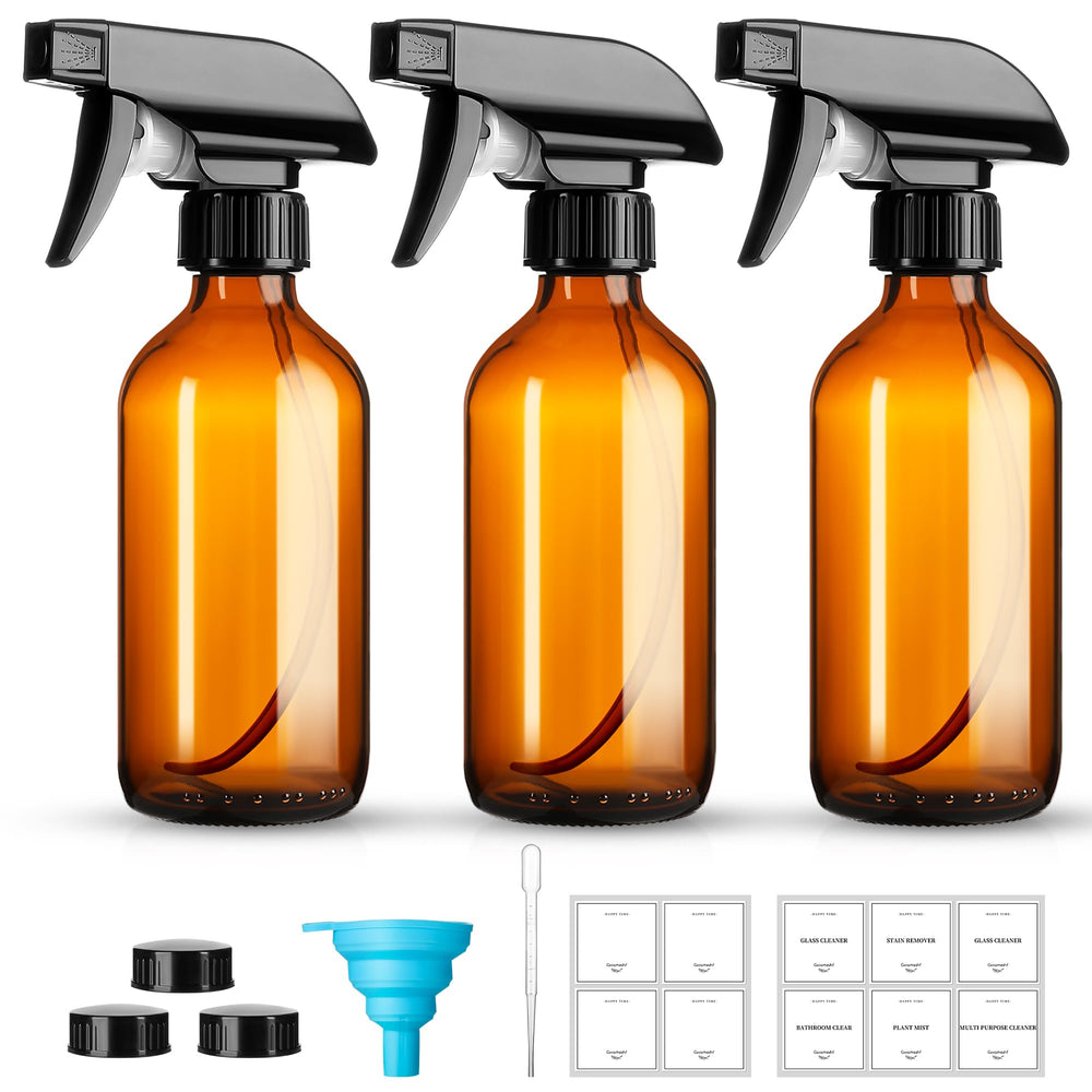 GIVAMEIHF botellas vidrio ámbar 8oz, pack de 3, protección para líquidos sensibles a la luz