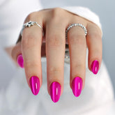 Uñas GJZEZ ojo-de-gato rosa fucsia, vista frontal, manicura rápida y duradera.