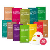 GLAM UP: pack de 12 mascarillas faciales coreanas para hidratación y brillo natural.